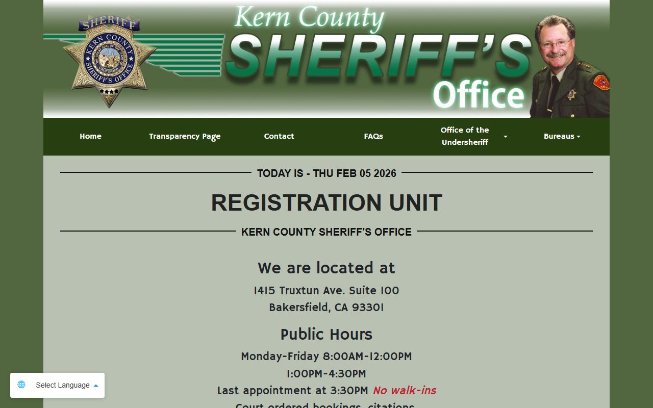 Kern County Sheriff Registration Unit