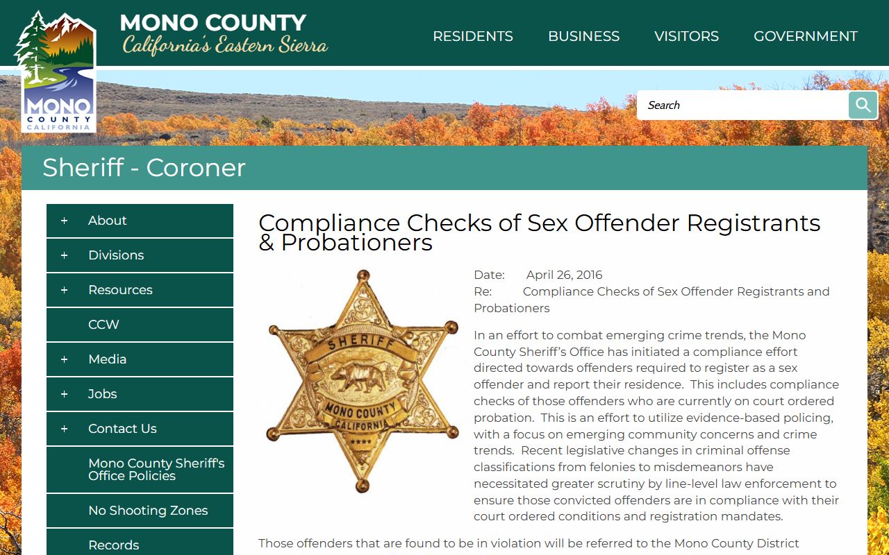 Mono County Sheriff compliance checks