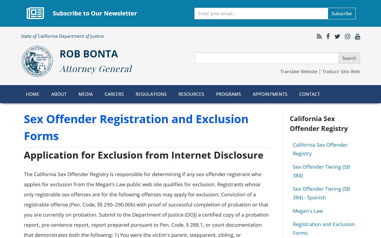 California DOJ sex offender registration forms