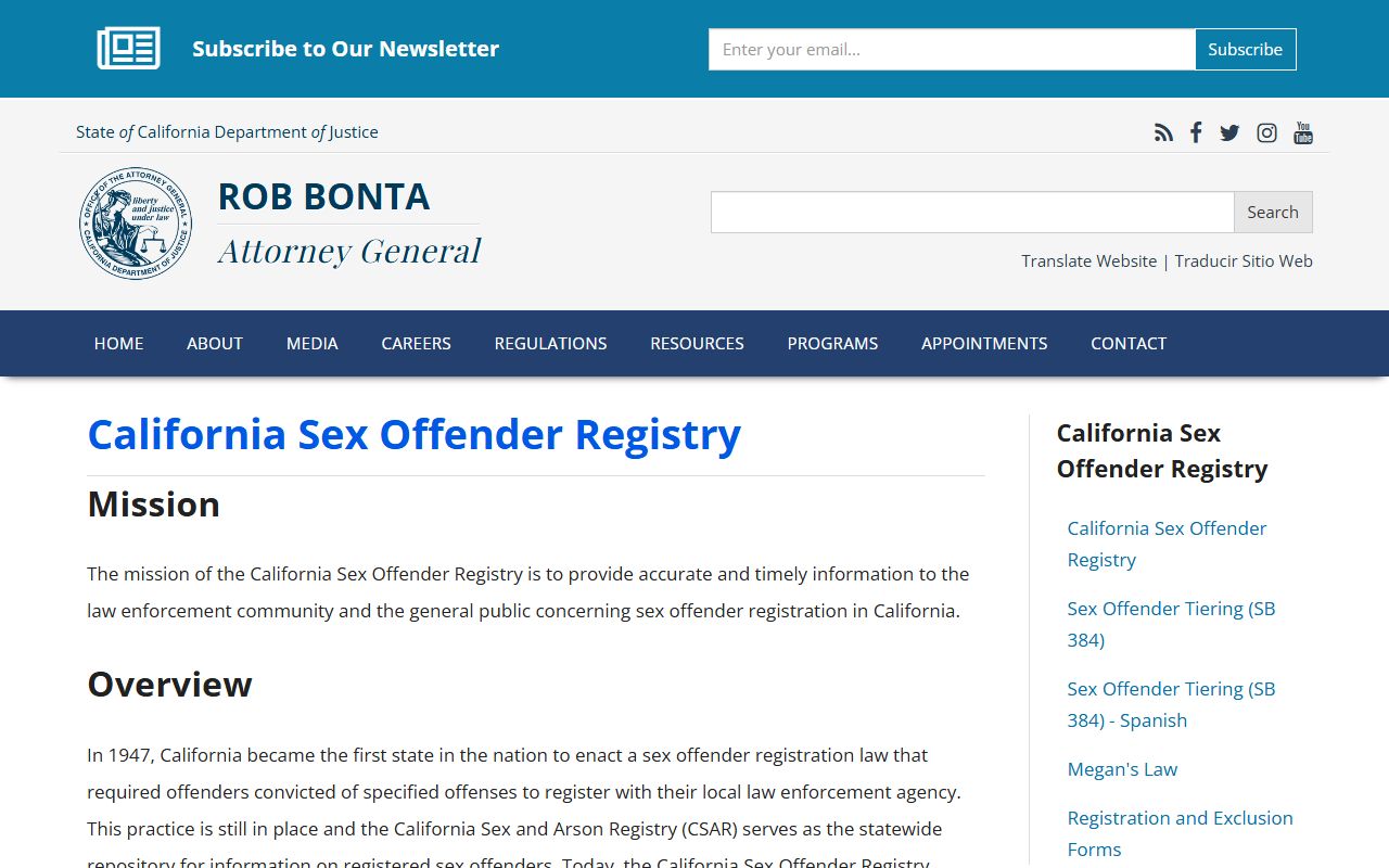 California DOJ sex offender registry information page